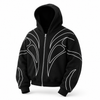 Oversized Striped Embroidered Y2K Hoodie Women