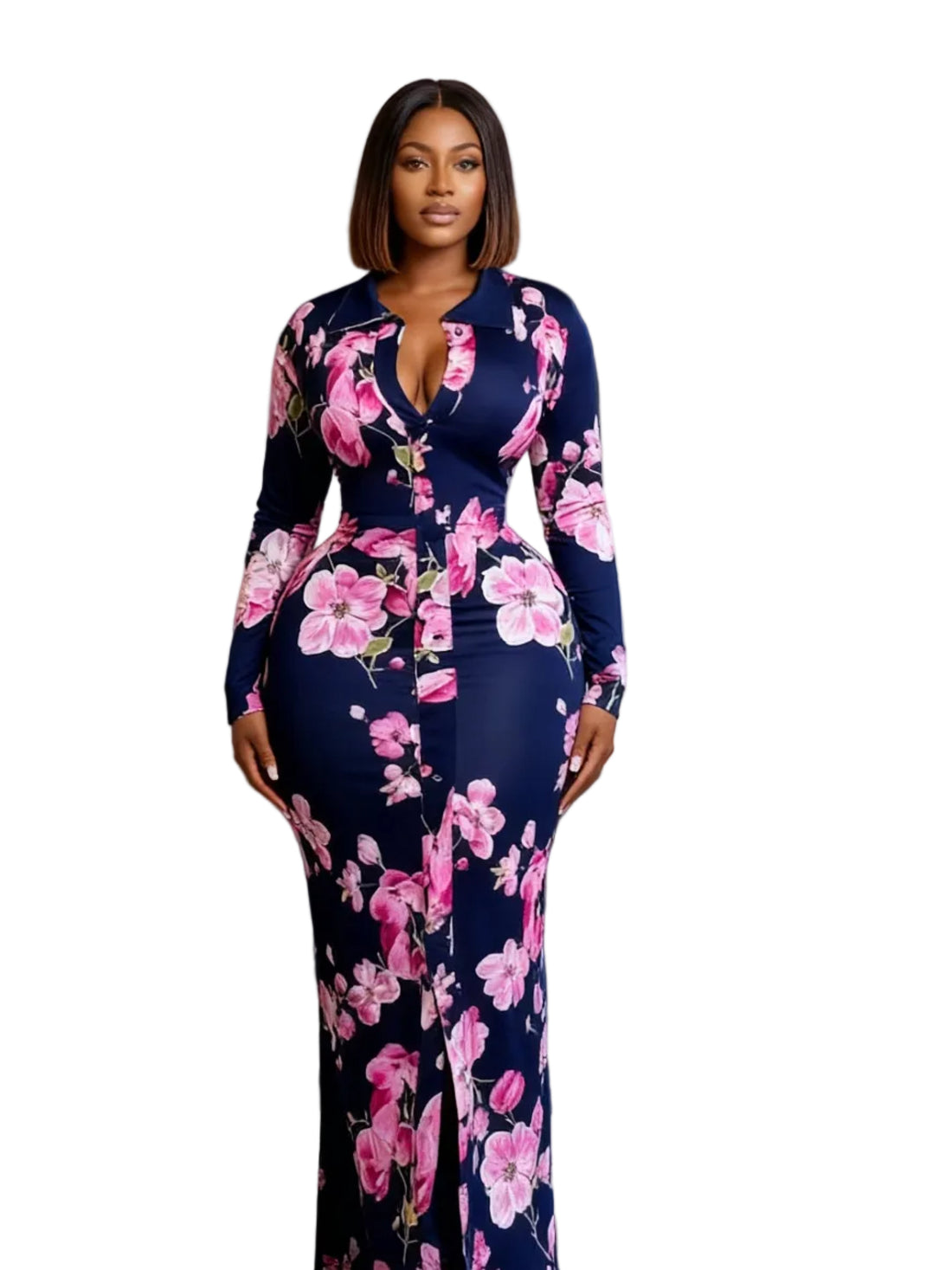 Floral Navy Long Sleeve Maxi Dress