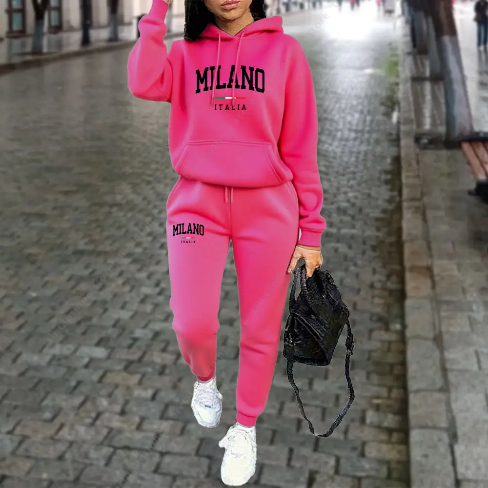 Women's Milano Letter Print Hooded Tracksuit Set