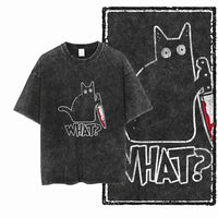 Acid Wash Cat Graphic Cotton T-Shirt